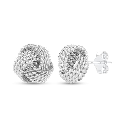 LeCalla Sterling Silver Knot Earrings Jewelry Italian Design Diamond-Cut Twisted Wire Love Knot Stud Earring for Women 10mm