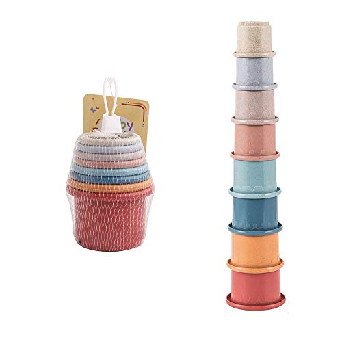FengHP Tasses colorées empilables et emboîtables, 8 Tasses Amusantes, Jouet dapprentissage des Couleurs, Grand Jouet de Bain et de Plage pour bébé en Bas âge et Enfants, Jeu préscolaire Cover