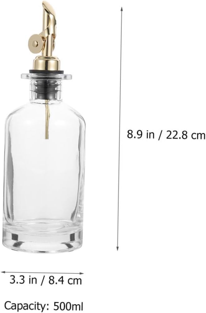Glass Oil Dispenser and Soy Sauce Bottle Set 2pcs 500ml with Automatic Pouring Anti-leak Function Gold Glass Seasoning Cruet for Kitchen Cooking and Vinegar Holder