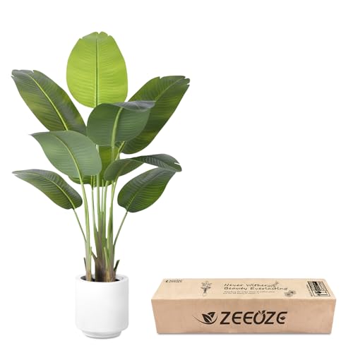 ZEEOZE Planta Artificial Ave del Paraíso 120cm Plantas Artificiales Decorativas con 9 Hojas de Plátano,Planta Artificial Grande Interior con Maceta Blanca para Decoracion Hogar Salon Casa Room Decor - imagen 9