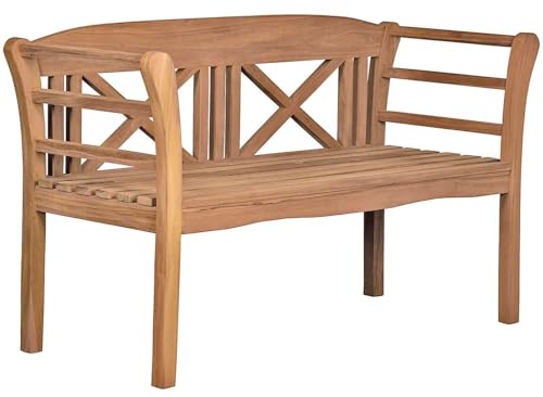 MR. DEKO® Gartenbank Föhr Teakholz | Holzbank mit Lehne | Friesenbank für draußen | 2-Sitzer 130x53x83 cm | Sitzbank massiv & wetterfest für...