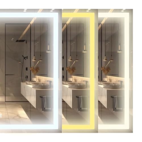 Espelho Quadrado 3 Tons de LED Vários tamanhos parede moderno jat...