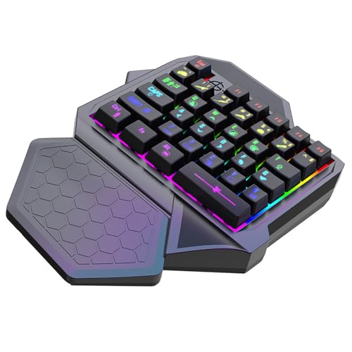 AOOOWER Single Handed Professional Gaming Keyboard LED 35 Keys Small Cord Mechanical for PC Gamer Ergonomic Wrist Rest Ergonomic Gaming with Wrist Rest