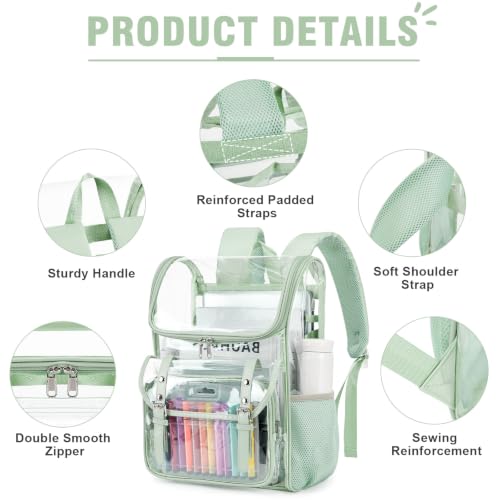Image of DIGOBAY Clear Backpack with Lunch Bag, Leather Clear Bookbag Heavy Duty | Thick PVC Clear Backpack for Girls Women See Through Transparent Backpacks for Stadium Events College Travel Work, Green