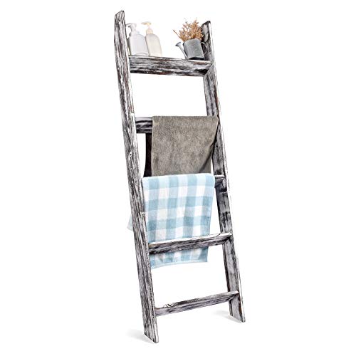 N\A Blanket Ladder - 4.5 Ft Wood Rustic Decorative Quilt Ladder Stand, Wall-Leaning White Vintage Wooden Throw Blanket Rack Holder