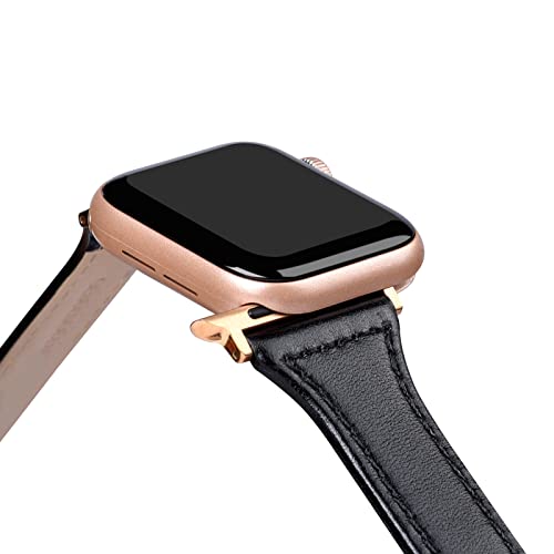 Photo 1 of Apple Watch Band Compatible with Apple Watch Bands 38mm 40mm 41mm 42mm 44mm 45mm for Women Leather Iwatch Band Strap Series 7 6 5 4 3 2 1 SE Black/Rose Gold 42mm/44mm/45mm