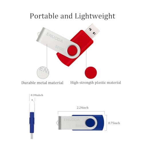 Image of 32GB Flash Drive 10 Pack ENUODA Thumb Drives 32GB Swivel Design USB 2.0 Memory Stick Jump Drive Pen Drive for Storage and Backup (10 Colors)