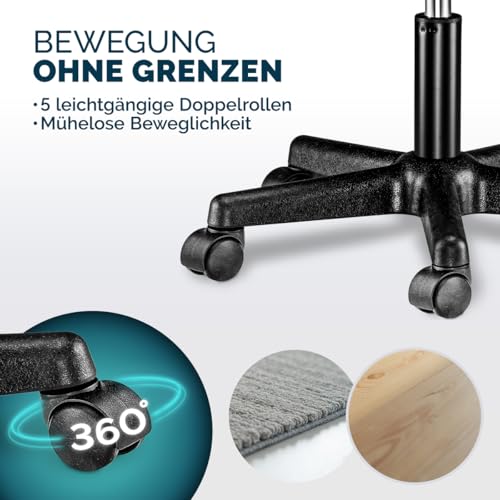 CASARIA® Rollhocker Höhenverstellbar 2er Set 10cm Polsterung 46-60cm Höhe 360° Drehbar Ø35cm Rund Rollen Bürohocker Drehhocker… – Ansicht 5