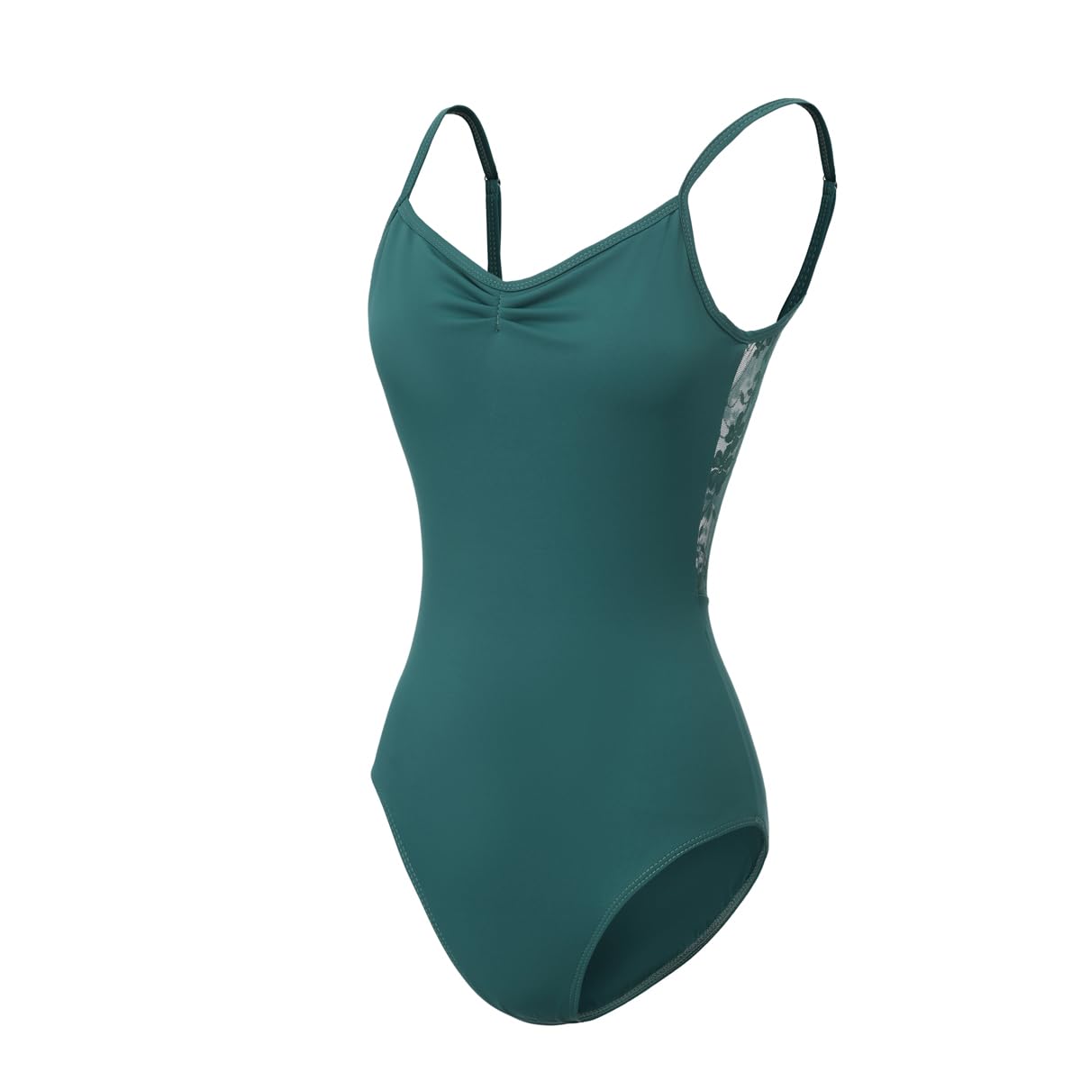 Lanbodance Women's Camisole Leotard for Ballet Dance grils Bodysuit with Adjustable Straps, Dark Green/Lace, Small