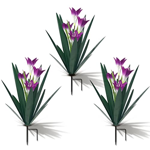 Image of Homight Metal Agave Plant Outdoor Decoration Lily Mexican Yard Art Garden Gift Home Decor Hand Painted Metal Agave Garden Yard Statue, Outdoor Lawn Ornaments(3 Big Purple Lilies)