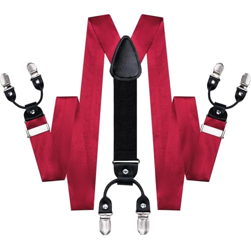 Image of Hi-Tie Men Suspender Bowtie Set Suspenders Pre-tied Bow Tie Pocket Square Cufflinks Adjustable Y Shape 6 Clips Braces Tuxedo