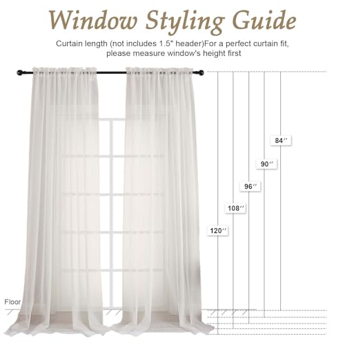 Image of OVZME Ivory Sheer Curtains 120 Inches Long 2 Panels Set, 59 Inch Extra Wide Soft Airy Lightweight Sheer Ivory Curtains for Living Room, Farmhouse Voile Filmy Rod Pocket Drapes, 59Wx120L Inches