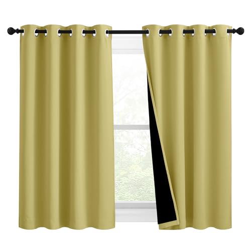 Image of NICETOWN 100% Blackout Curtains with Black Liners, Solid Thermal Insulated Full Blackout 2-Layer Lined Drapes, Energy Efficiency Window Draperies for Bedroom (2 Panels, 46 inch W by 54 inch L, Paler Yellow)
