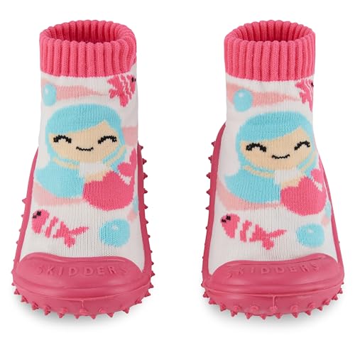 Baby Girls Slippers - Baby First Walking Non Skid Slipper Socks - Premium & Comfortable Toddler House Slippers, Kids Essentials - Pink Mermaid - 12 Months2