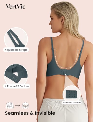 Image of Vertvie Wireless Bras for Women Full Coverage Supportive Seamless Bralettes No Underwire Push Up Comfort Soft T-Shirt Bra(Dark Teal,Small)
