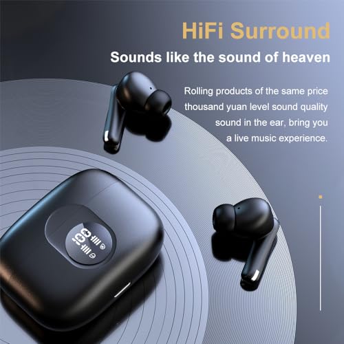 Image of 9YNE Wireless Bluetooth Earbuds with Digital Display, Deep Bass Stereo Sound, ENC Clear Calls, Touch Control, Fast Pairing, in-Ear TWS Ear Buds with Charging Case - Black