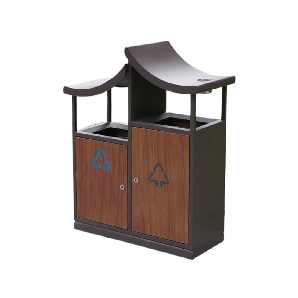 Outdoor Trash Can, Imitation Wood Classified Garbage Can Outdoor Scenic Spot Metal Waste Bin