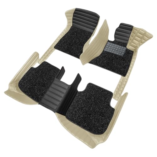 Image of ULS | 9D Combination Foot Mat | Waterproof | Anti-Slip | PU Leather | Full Coverage | All Weather | Custom Fitted | Car Mats | Compatible with Mahindra XUV 3XO (Automatic) 2024 - Black HC-Beige