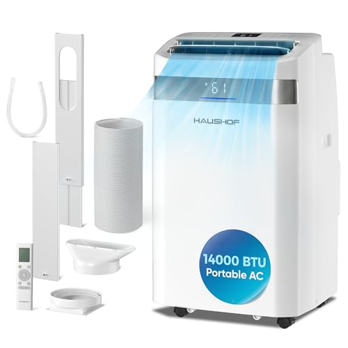 Image of HAUSHOF 14000 BTU Portable Air Conditioners, Portable AC with Cool, Fan, Dry & Sleep Mode, AC Unit Portable with 35-70 Auto Swing, Remote Control,24H Timer, Window Kit & Exhaust Hose Sleeve Included