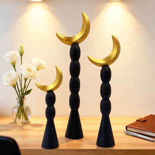 Juego de 3 estatuas de media luna islámica en negro miniatura 7