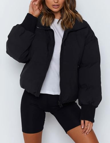 Yimoon Women's Winter Cropped Puffer Jacket Crop Warm Quilted Jacket Short Padded Outerwear Coats4