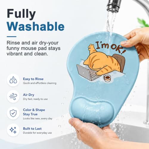 Image of ZORBES Ergonomic Mouse Pad Wrist Support Funny Cat Gel Cushion | rgonomic Mouse Pad with Gel Wrist Rest, Cute Funny Cat Pattern for Office Home