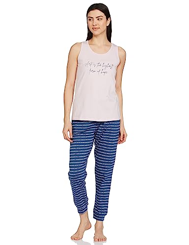 Image of Amazon Brand - Symbol Women's Cotton Regular Fit Sleveless Top and Jogger Night Suit (Night Wear | Lounge Wear Set) (Available in Plus Sizes)