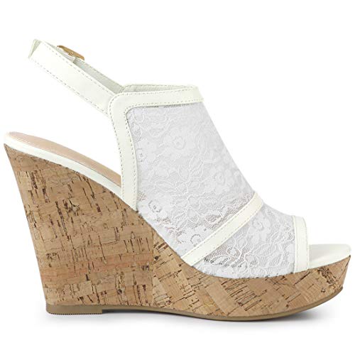 Allegra K Women's Open Toe Platform Heel Lace Wedges White Sandals - 7 M US