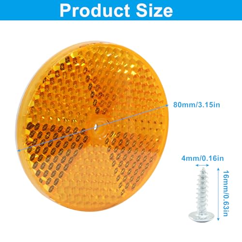 Image of 12 Pack Yellow Round Reflector | Front Reflector, With Mounting Screw, For Driveway, Trailer, Posts, Safety Reflectors
