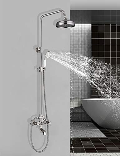 Rozin Brushed Nickel Bathtub Shower Faucet System 8-inch Rainfall Showerhead + Handheld Spray Wall Mounted - Thumbnail 5