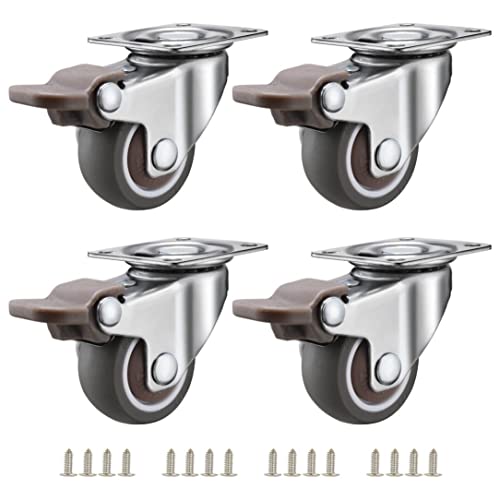 Jgjc Swivel Caster Wheels 1.5 Inch (D=1-1/2", H=2"), Rubber Castor Wheels For Furniture With Brake, Non-Marking Furniture Casters Set Of 4, Locking Casters With 360 Degree Top Plate, Load 400 Lbs #TOP7