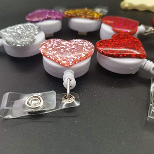 Suporte retrátil para crachá de identificação STOBOK, cores sortidas, formato de coração, carretéis