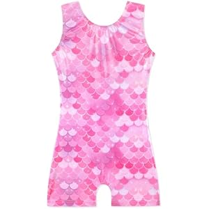 HOZIY Gymnastics Leotards with Shorts for Girls Toddlers Kids Biketard Tumbling Outfits Sparkle Unicorn Leopard Galaxy 1-2T A Pink Mermaid