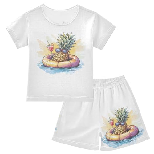 Pineapple Float Cocktail Glass Pajama Set Short Sleeve Sleepwear Soft Pajamas Shorts Sets Cotton PJS 5Y