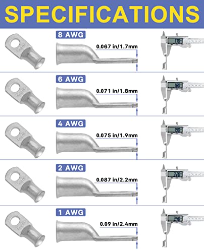 Haisstronica 76Pcs Tinned Copper Wire Lugs Kit,Heavy Duty Battery Cable Lugs Awg 6 4 2 1,Battery Terminals Connectors With 3:1 Heat Shrink Tube #TOP5