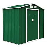 RELAX4LIFE Gerätehaus Metall, Gartenhaus, 2 Schiebetüren mit Griff, Geräteschuppen mit Fenster, Gartengerätehaus für Ackergeräte & Mülleimer & Werkzeuge, inkl. Fundament, 213 x 127 x 185cm (Grün)