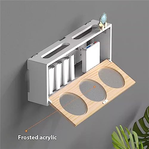 Routeur WiFi mural en bois avec porte en acrylique givré – Support nizer pour meuble TV, console Ma, télécommande, DVD, décodeur, noir