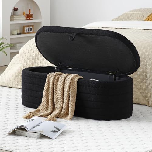 Sirearx 45' Upholstered Flip Top Storage Bench with Soft Close Hinge, Modern Teddy Fabric Storage Ottoman Bench for Bedroom Entryway End-of-Bed Bench (Black)
