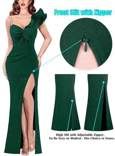 Image of VFSHOW Womens Ruffle One Shoulder Formal Prom Evening Gala Maxi Dress | Adjustable Strap, Sexy Twist Front, Ruched High Split, Wedding Guest Long Cocktail Gown