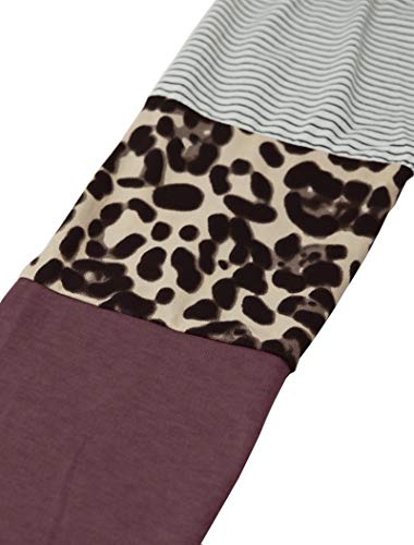 Floral Find Women's Long Sleeve Leopard Color Block Tunic Comfy Stripe Round Neck T Shirt Tops Wine Red