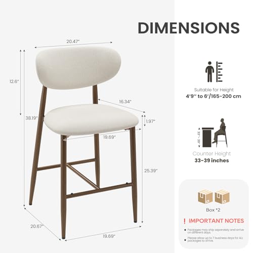 Image of MALOL Bar Stools Set of 3, Upholstered Counter Height bar stools with Backs and Metal Legs, Modern Kitchen Bar Stools for Kitchen Island, Counter, Beige