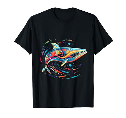 Diseño geométrico de ballena en abanico Camiseta