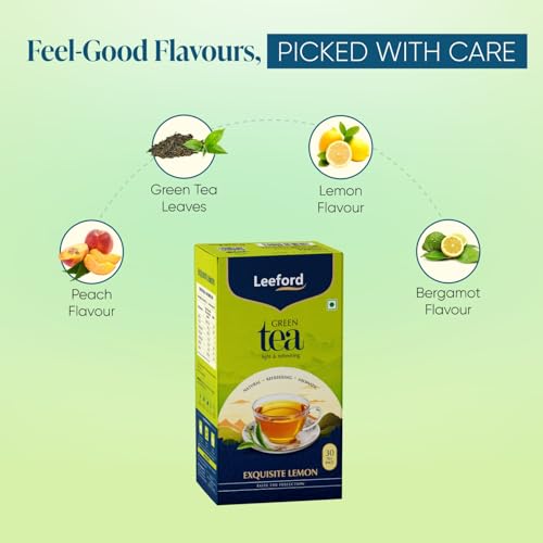 Image of Leeford Exquisite Lemon Green Tea 30 Tea Bags (Pack of 2)|All Natural Flavour|Rich In Antioxidants|Refreshing Lemon,Bergamot & Peach Flavors|Boosts Immunity & Metabolism|Natural Citrus For Mind & Body