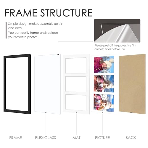 Image of DUENPY 7.1x13.3 Picture Frame 3-Opening 3.5x5 Collage Picture Frame Displays Three 3.5x5 inch Photos Collage Wall Decor Wall Hanging or Tabletop Black