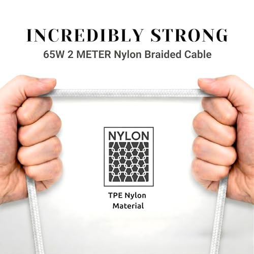 Image of PHILIPS DLC4160CW /94 65W Type-C to Type-C Fast Charging Cable (2m, Bright White) | Nylon Braided | Compatible with iPhone 15+ Series, USB-C iPad Models, Samsung Galaxy & All Type C Devices