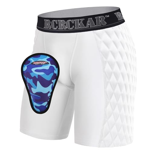 RCRCKAR Padded Baseball Sliding Shorts with Included Soft Protective Cup 4-Way Stretch Moisture Wicking Compression Underwear for Contact Sports Baseball Softball Football Lacrosse (White M)