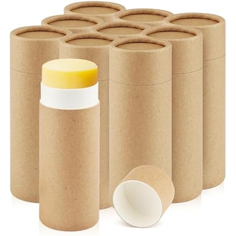 DMuuuDM 10 Pcs 2.5 oz Paperboard Deodorant Tubes,Empty Push-Up Style Kraft Paper Tube Holder,Cardboard Biodegradable Round Solid Container for DIY Homemade Lotion Bars,body Deodorant Sticks- Brown Cover