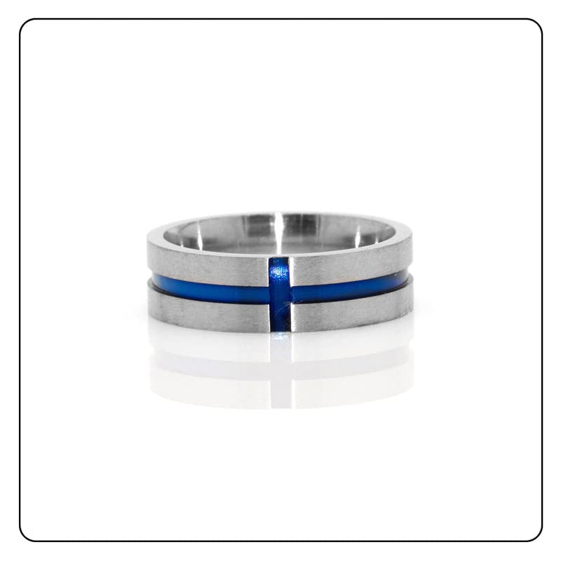 Fashion Blue Epoxy Stainless Steel Cross Band Ring3