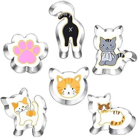 Kitty Cat Cookie Cutter Set-6 Piece-Kitty Cat Face, Kitty Butt, Kitty Cat Paw and 3 Cute Shapes Kitty Cat Body Cookie Cutters Molds for Kitty Cat Themed Party (cat) Cover