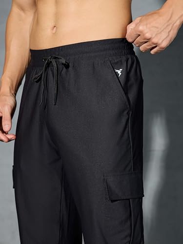 Image of TECHNOSPORT Men's Solid Slim Fit Sports Cargo Joggers DURACOOL+ Quick Dry Breathable Moisture Wicking Stretch Gym Track Pants Running Training Fitness Activewear